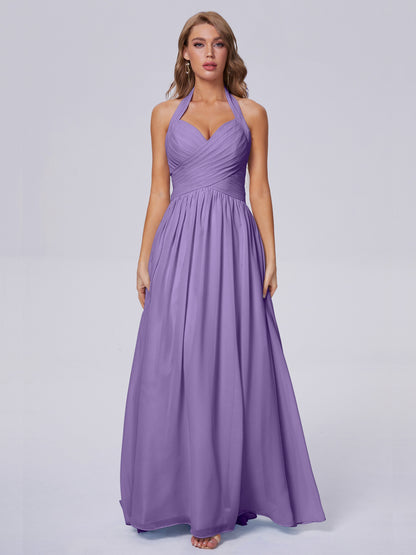 Amaya Pretty Halter Chiffon Long Bridesmaid Dresses