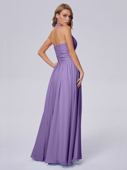 Amaya Pretty Halter Chiffon Long Bridesmaid Dresses