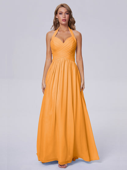 Amaya Pretty Halter Chiffon Long Bridesmaid Dresses