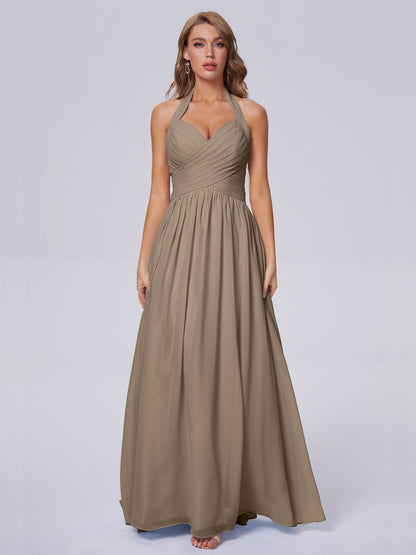 Amaya Pretty Halter Chiffon Long Bridesmaid Dresses
