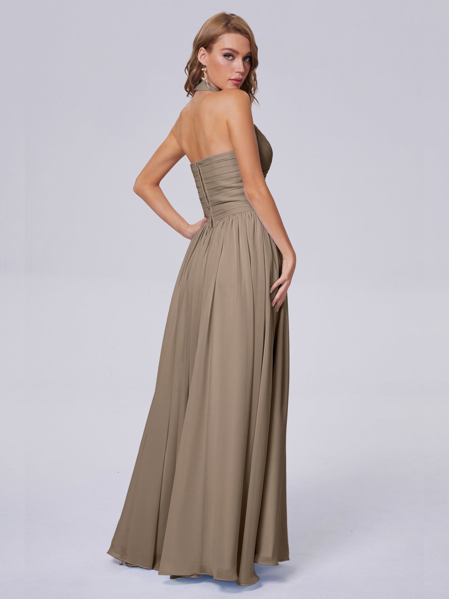 Amaya Pretty Halter Chiffon Long Bridesmaid Dresses