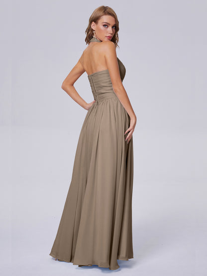 Amaya Pretty Halter Chiffon Long Bridesmaid Dresses