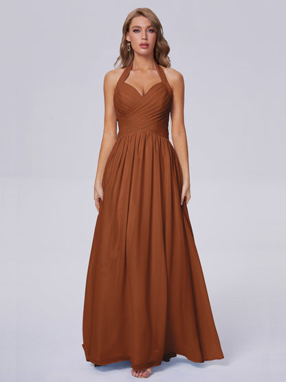 Amaya Pretty Halter Chiffon Long Bridesmaid Dresses
