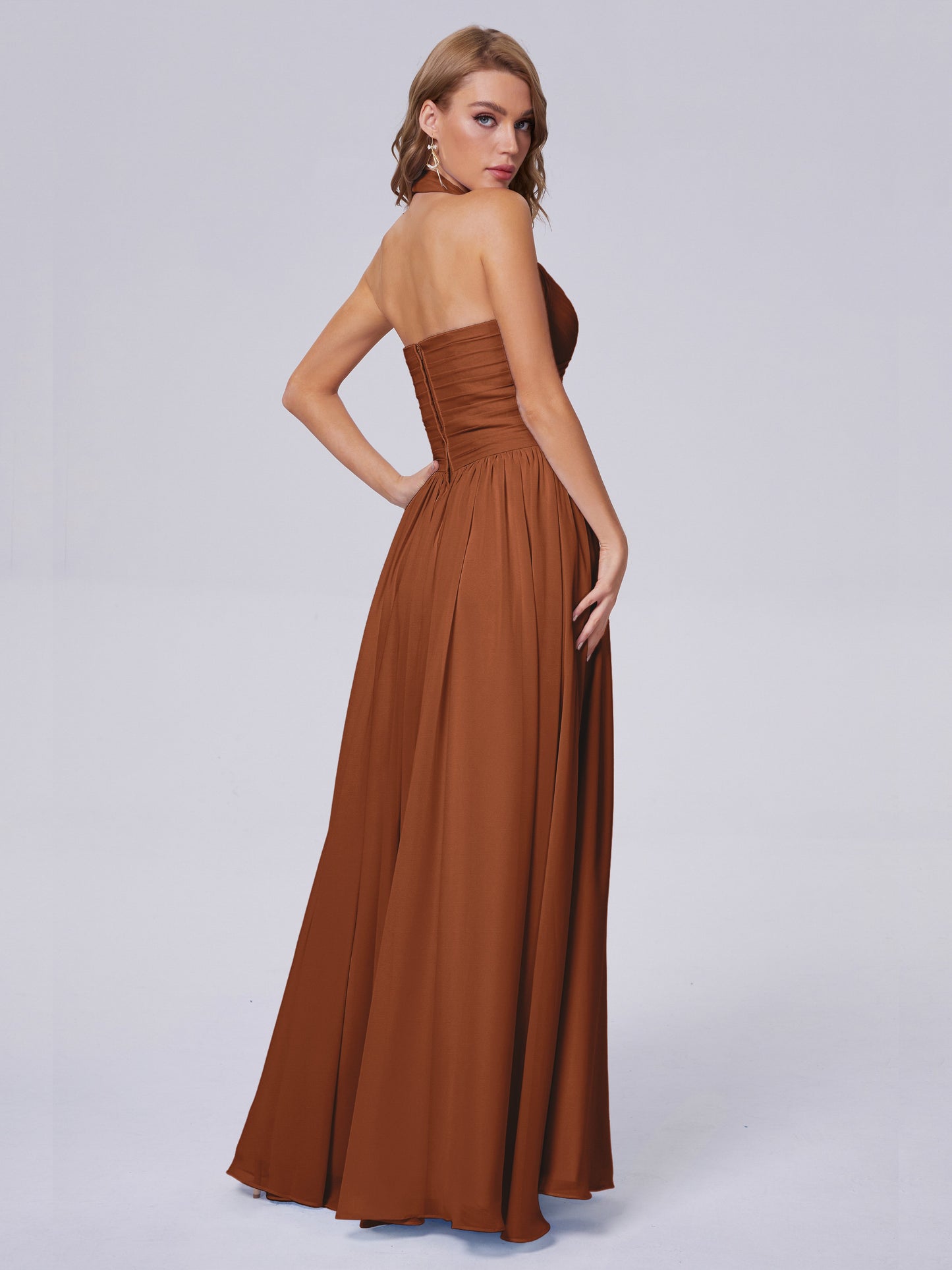Amaya Pretty Halter Chiffon Long Bridesmaid Dresses