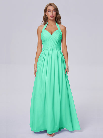 Amaya Pretty Halter Chiffon Long Bridesmaid Dresses