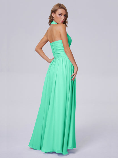 Amaya Pretty Halter Chiffon Long Bridesmaid Dresses