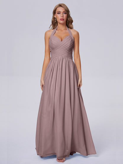Amaya Pretty Halter Chiffon Long Bridesmaid Dresses