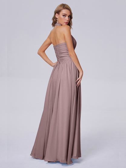 Amaya Pretty Halter Chiffon Long Bridesmaid Dresses