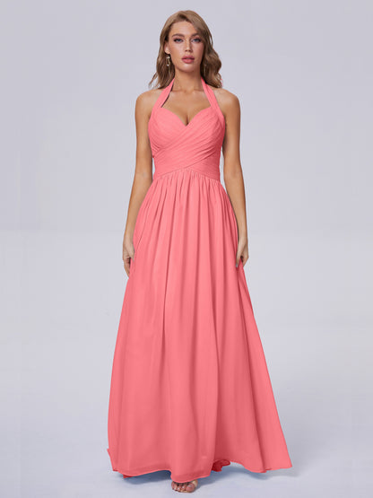 Amaya Pretty Halter Chiffon Long Bridesmaid Dresses