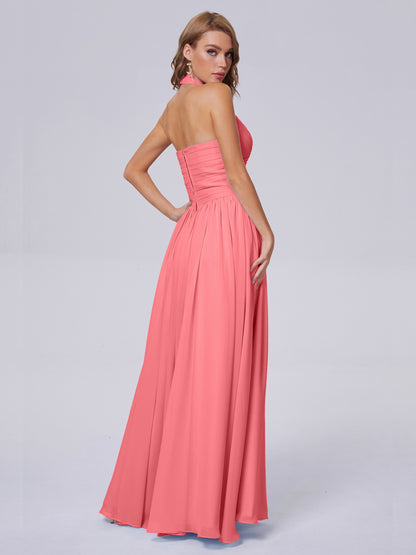 Amaya Pretty Halter Chiffon Long Bridesmaid Dresses