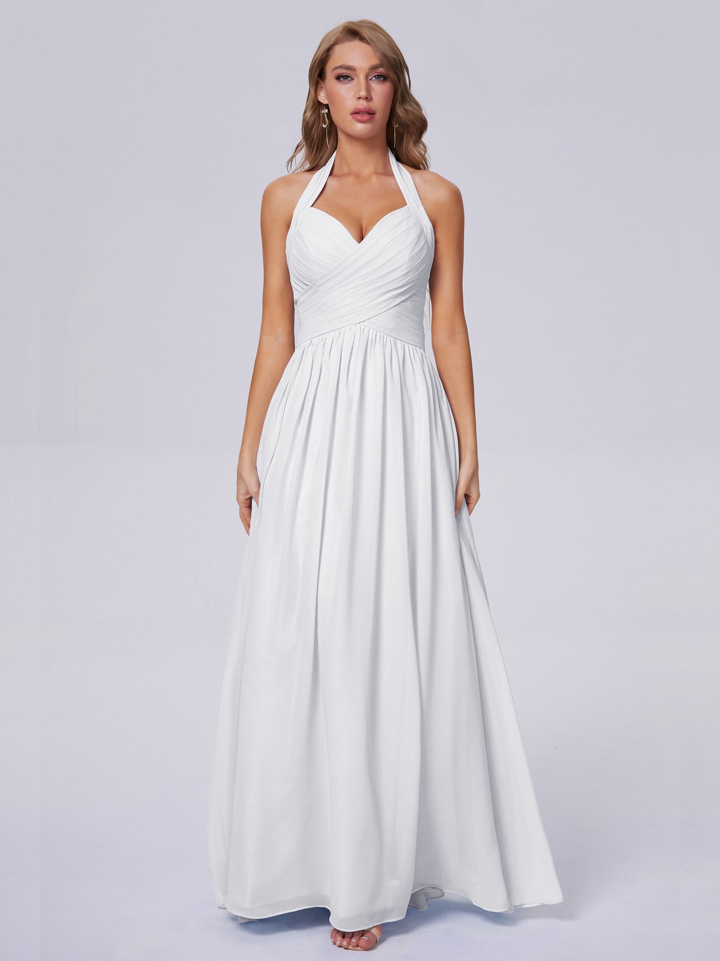 Amaya Pretty Halter Chiffon Long Bridesmaid Dresses