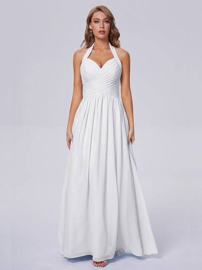 Amaya Pretty Halter Chiffon Long Bridesmaid Dresses