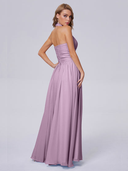 Amaya Pretty Halter Chiffon Long Bridesmaid Dresses