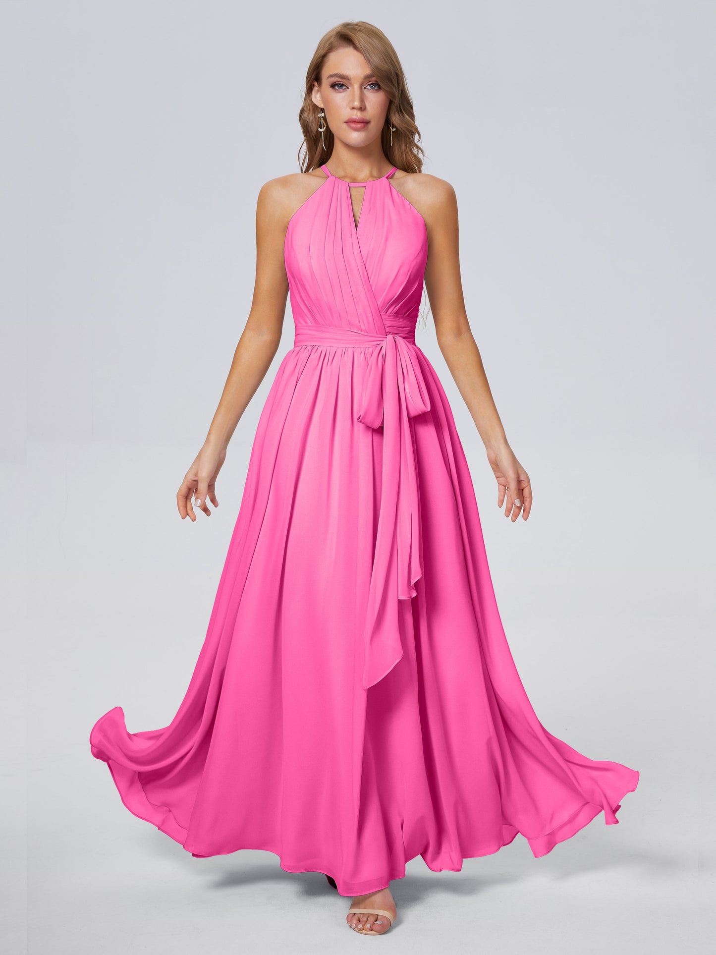 Amy Gorgeous Halter Chiffon Long Bridesmaid Dresses