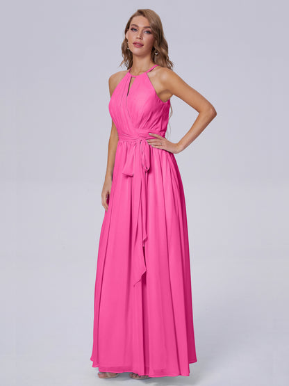 Amy Gorgeous Halter Chiffon Long Bridesmaid Dresses