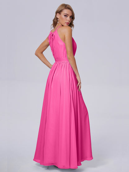 Amy Gorgeous Halter Chiffon Long Bridesmaid Dresses