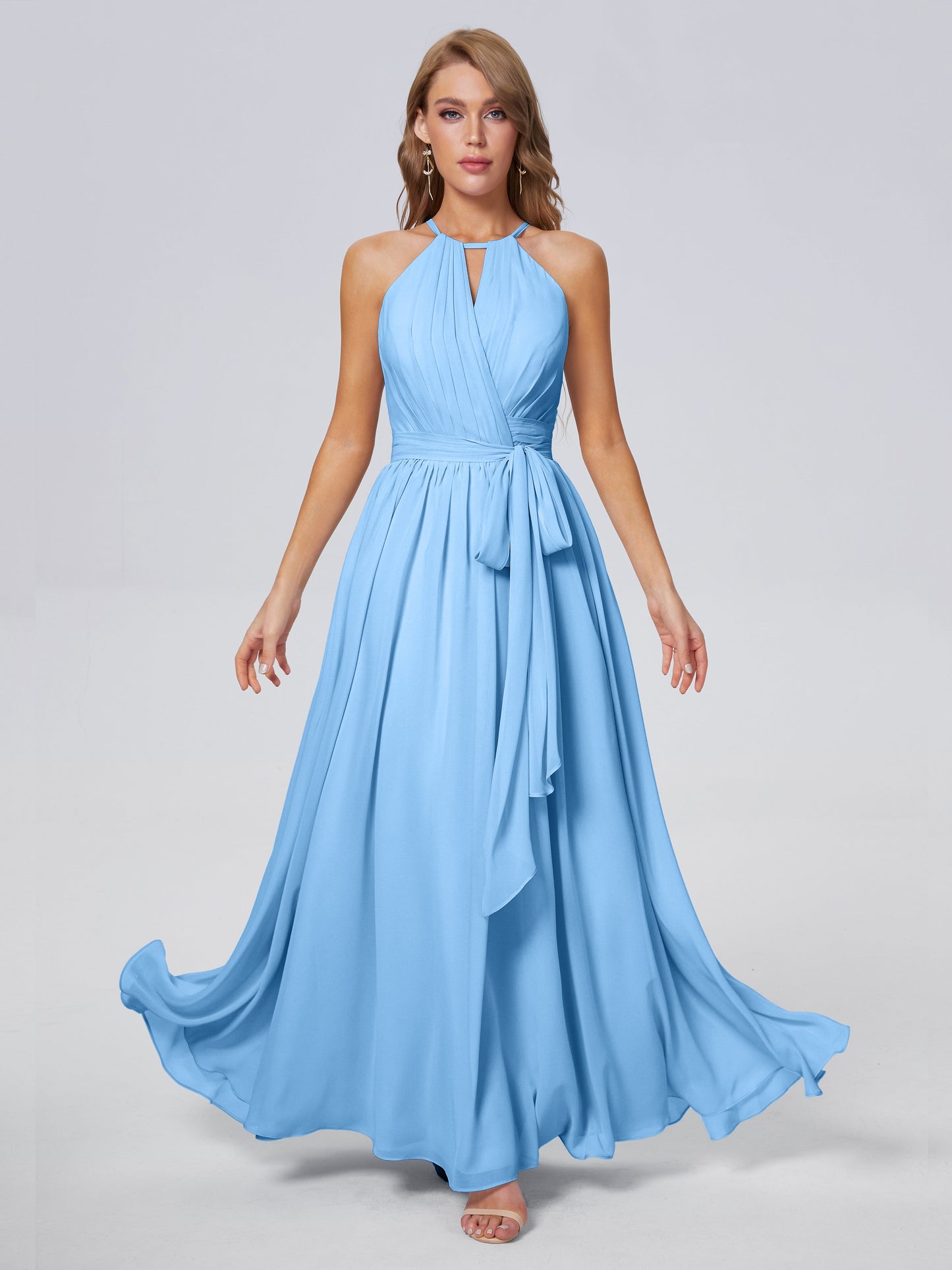 Amy Gorgeous Halter Chiffon Long Bridesmaid Dresses