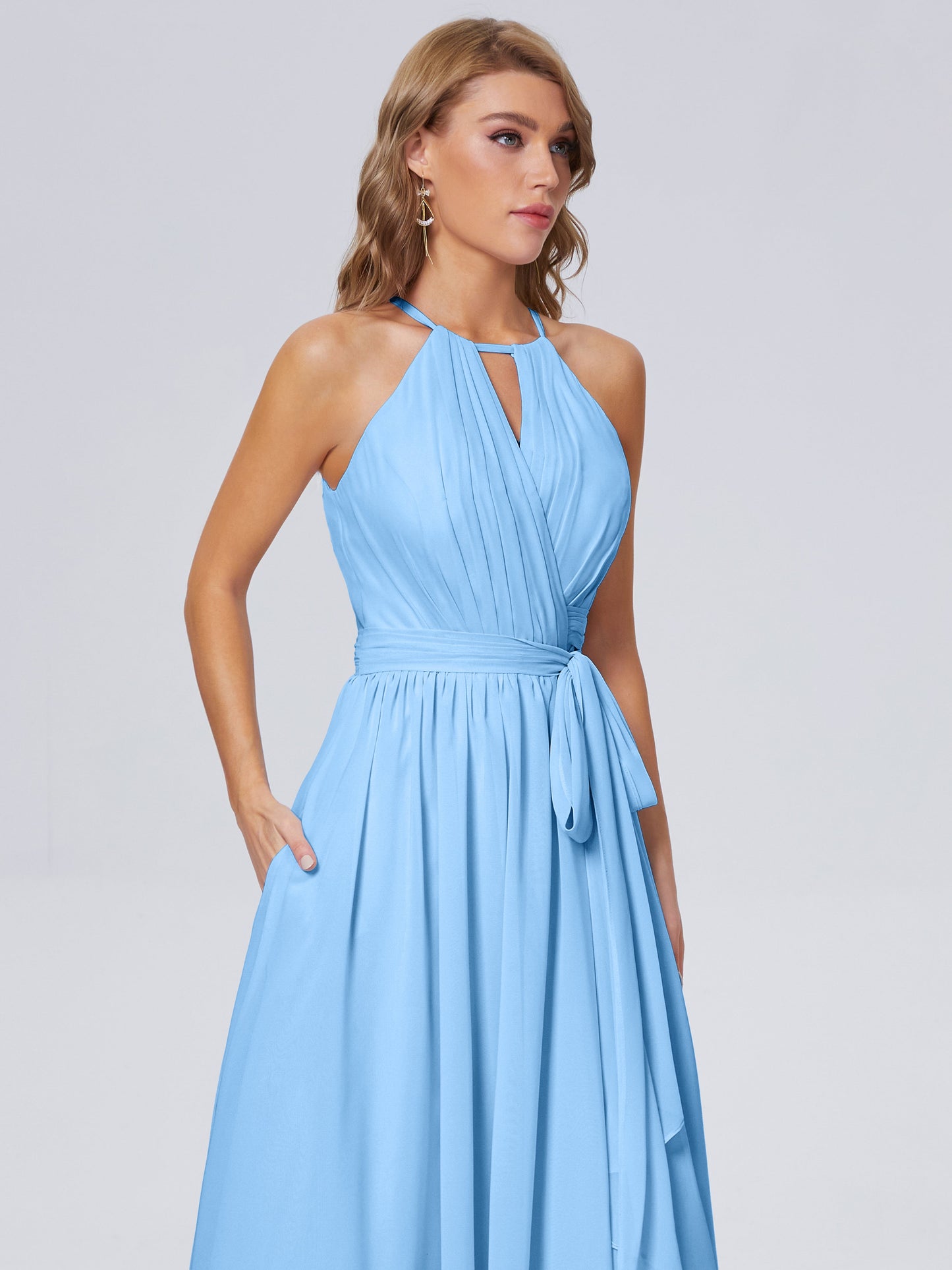 Amy Gorgeous Halter Chiffon Long Bridesmaid Dresses