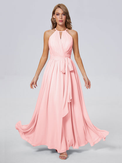Amy Gorgeous Halter Chiffon Long Bridesmaid Dresses
