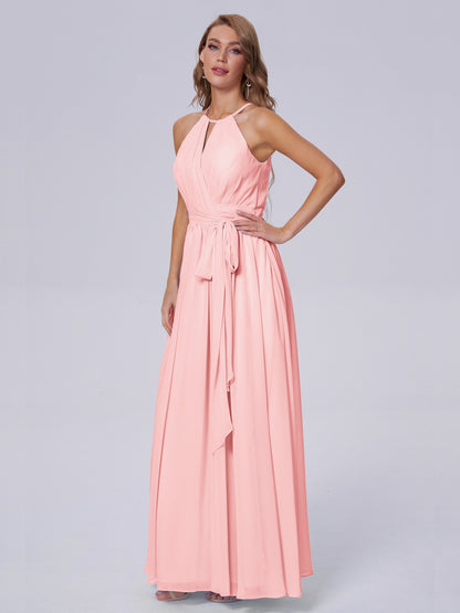 Amy Gorgeous Halter Chiffon Long Bridesmaid Dresses