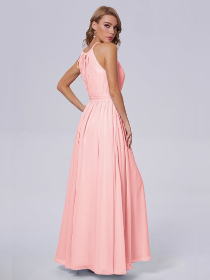 Amy Gorgeous Halter Chiffon Long Bridesmaid Dresses