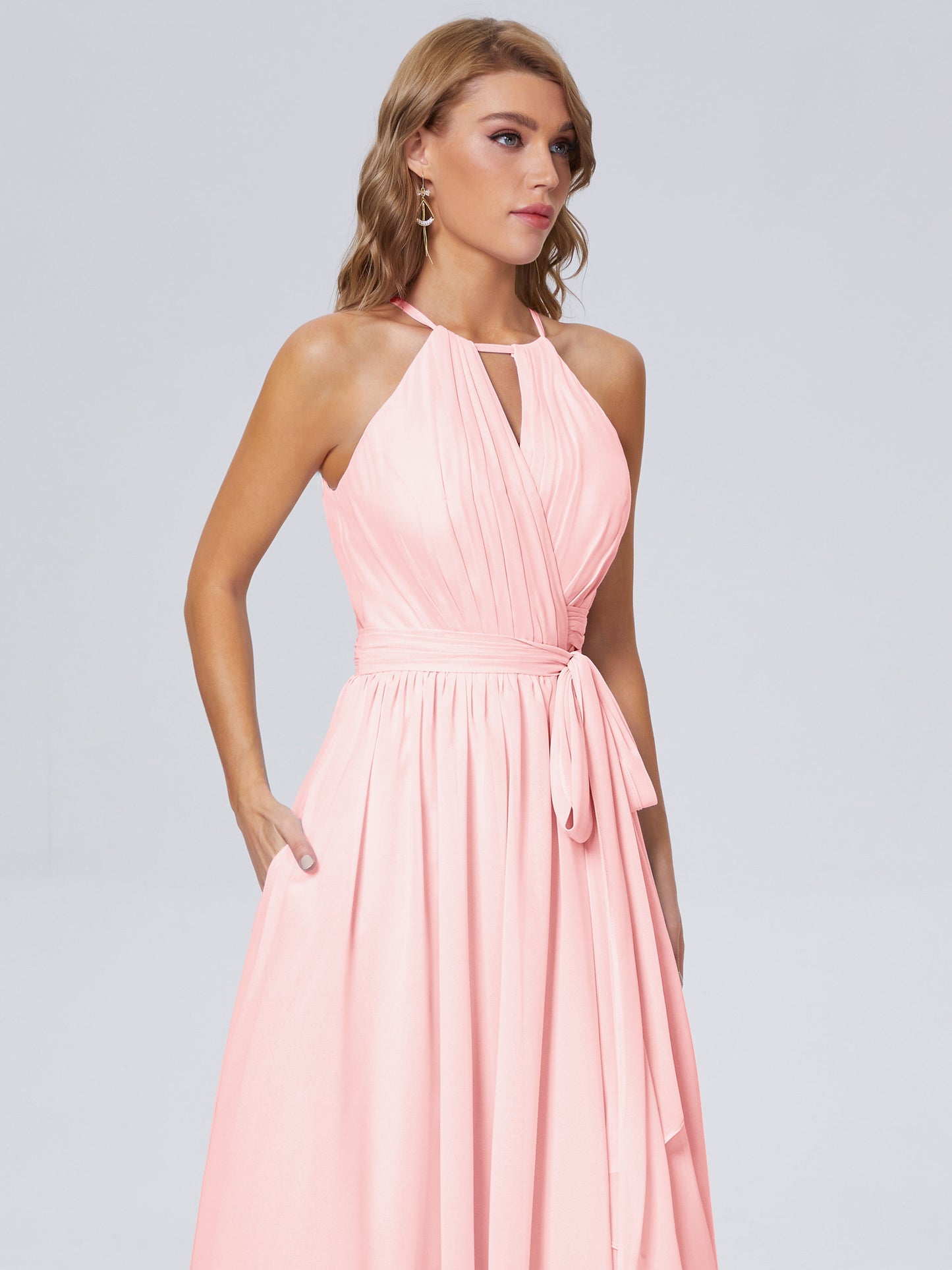 Amy Gorgeous Halter Chiffon Long Bridesmaid Dresses