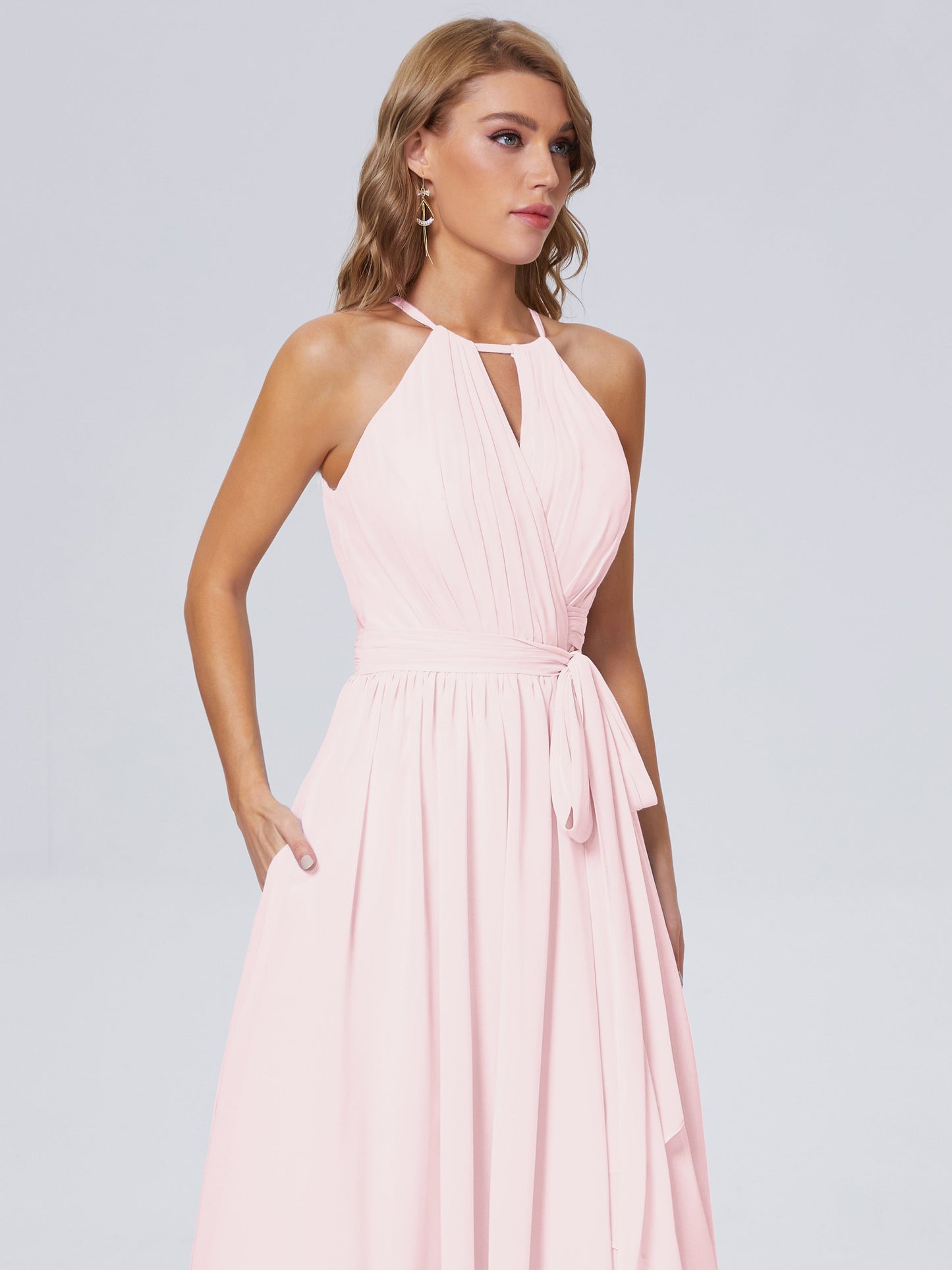 Amy Gorgeous Halter Chiffon Long Bridesmaid Dresses