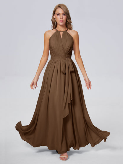 Amy Gorgeous Halter Chiffon Long Bridesmaid Dresses