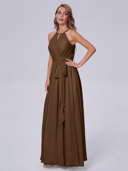 Amy Gorgeous Halter Chiffon Long Bridesmaid Dresses