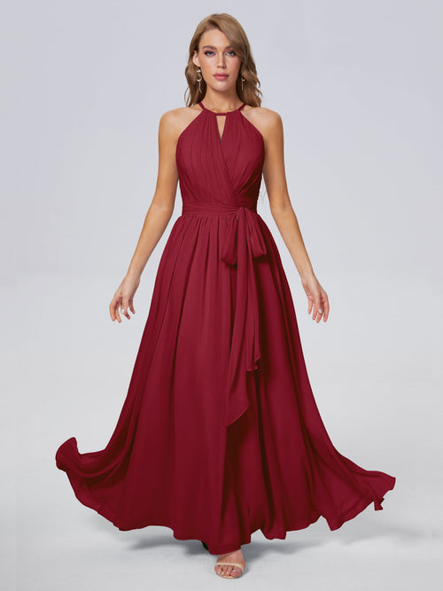Amy Gorgeous Halter Chiffon Long Bridesmaid Dresses