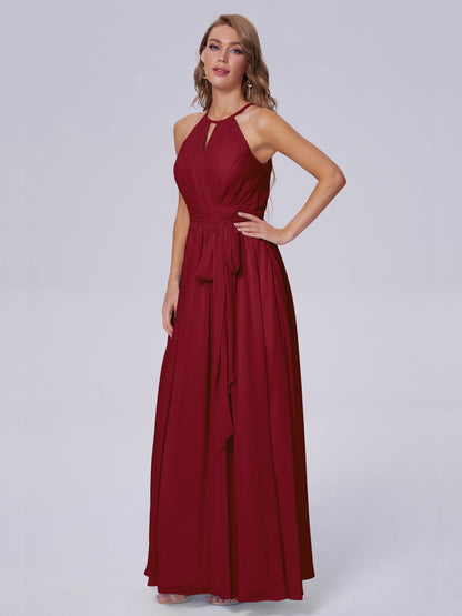 Amy Gorgeous Halter Chiffon Long Bridesmaid Dresses