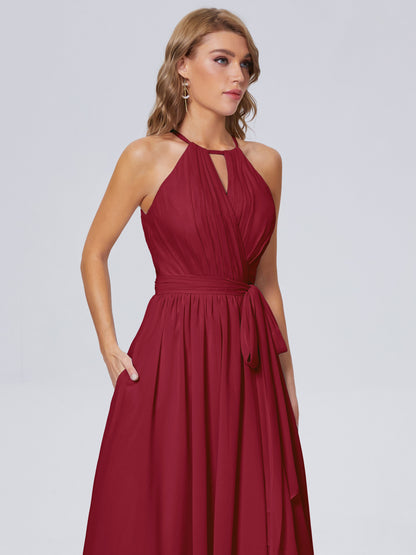 Amy Gorgeous Halter Chiffon Long Bridesmaid Dresses