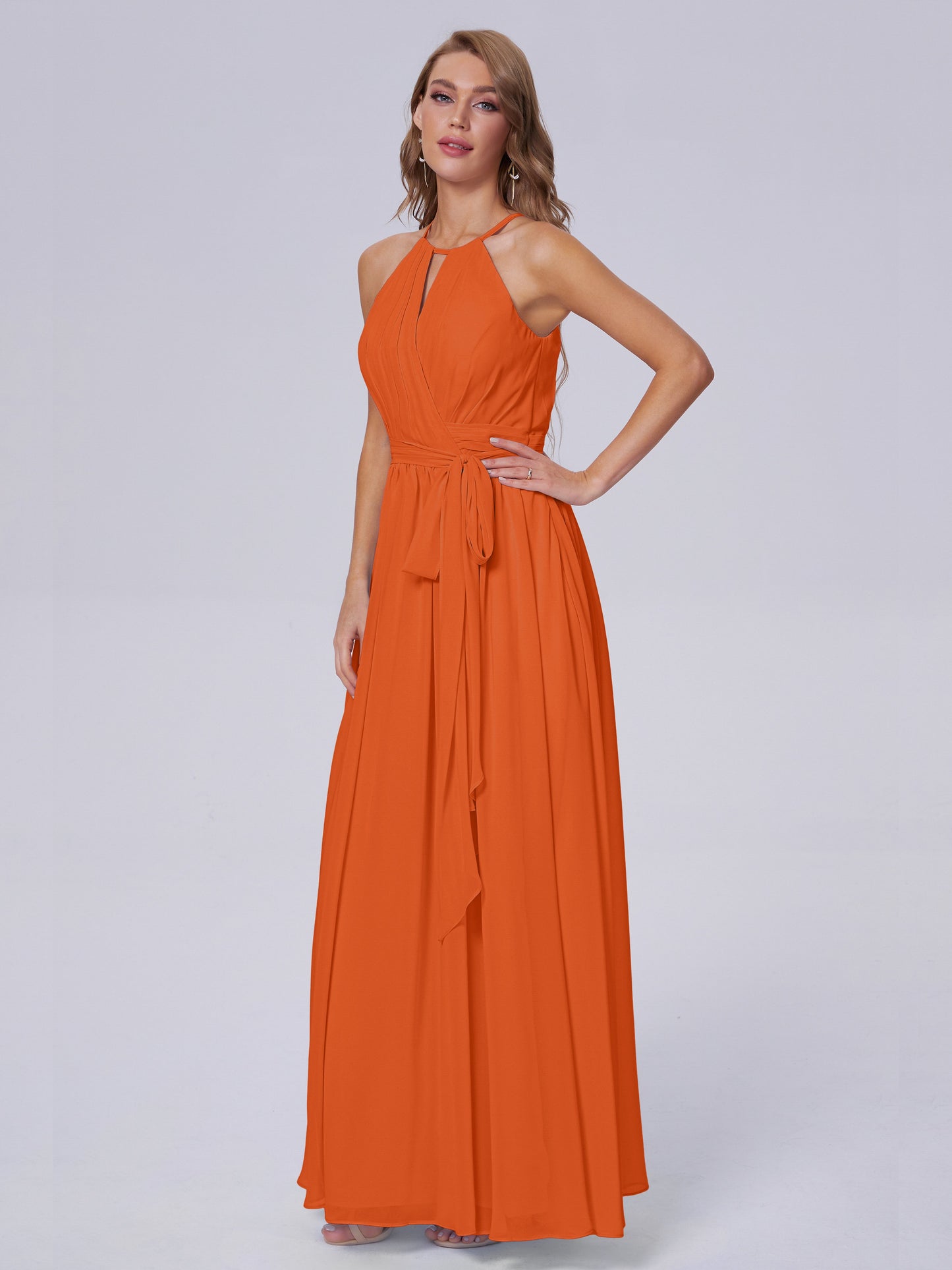 Amy Gorgeous Halter Chiffon Long Bridesmaid Dresses