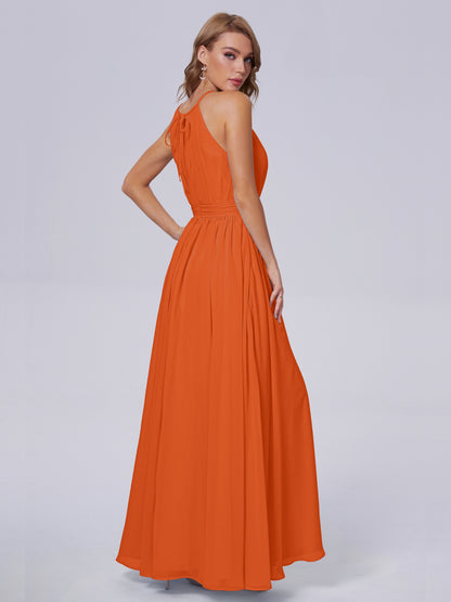 Amy Gorgeous Halter Chiffon Long Bridesmaid Dresses