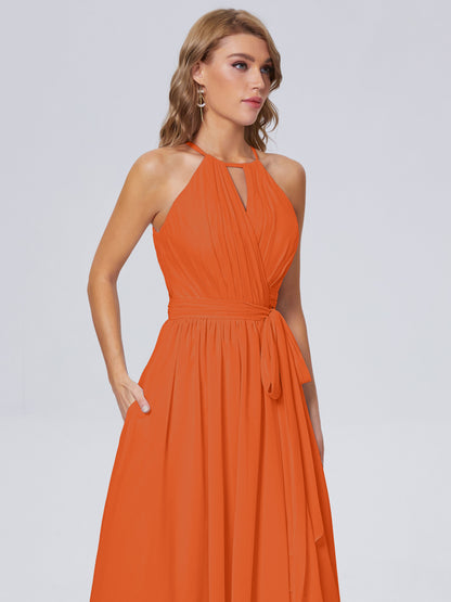 Amy Gorgeous Halter Chiffon Long Bridesmaid Dresses