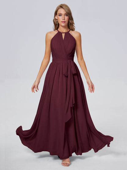 Amy Gorgeous Halter Chiffon Long Bridesmaid Dresses