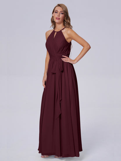 Amy Gorgeous Halter Chiffon Long Bridesmaid Dresses
