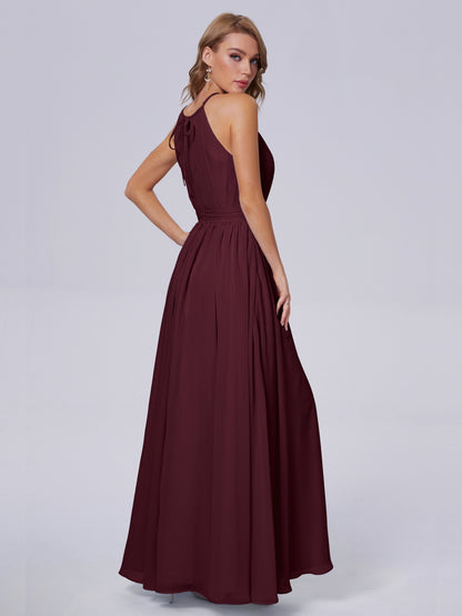 Amy Gorgeous Halter Chiffon Long Bridesmaid Dresses