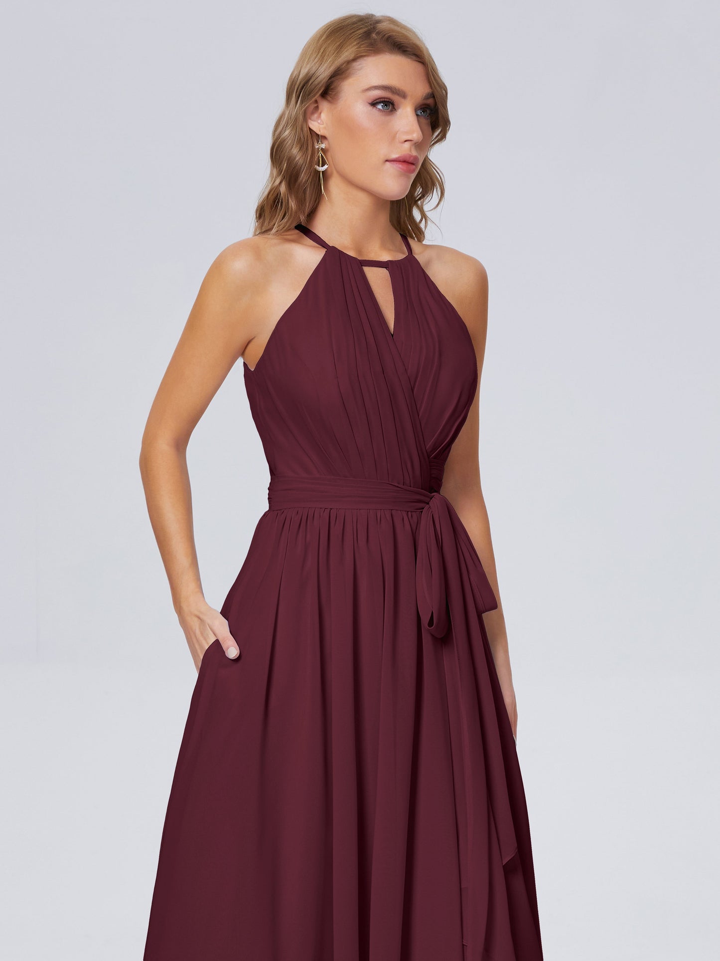 Amy Gorgeous Halter Chiffon Long Bridesmaid Dresses