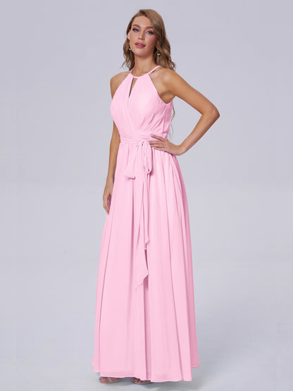 Amy Gorgeous Halter Chiffon Long Bridesmaid Dresses