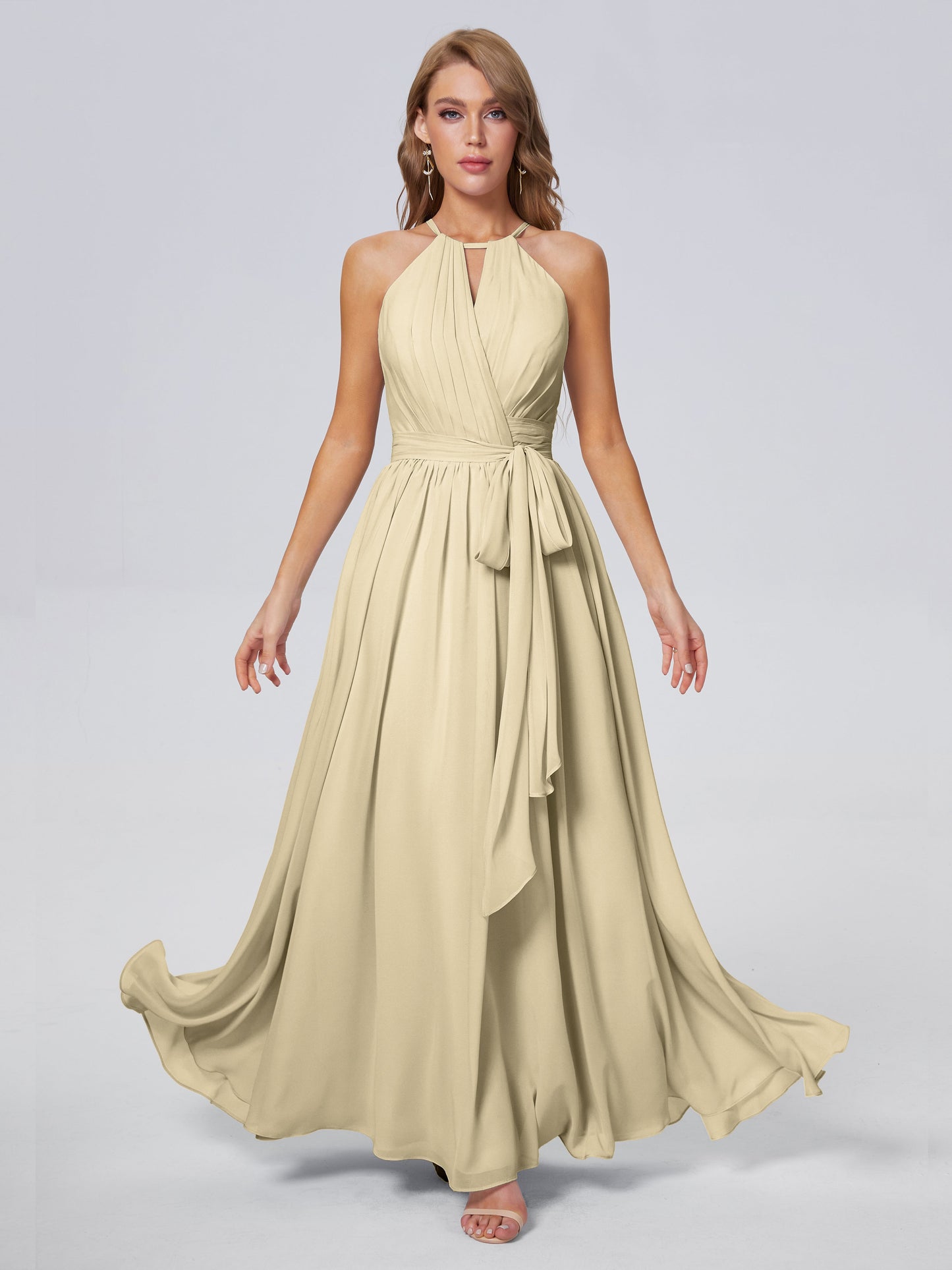 Amy Gorgeous Halter Chiffon Long Bridesmaid Dresses