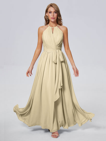 Amy Gorgeous Halter Chiffon Long Bridesmaid Dresses