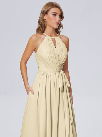 Amy Gorgeous Halter Chiffon Long Bridesmaid Dresses