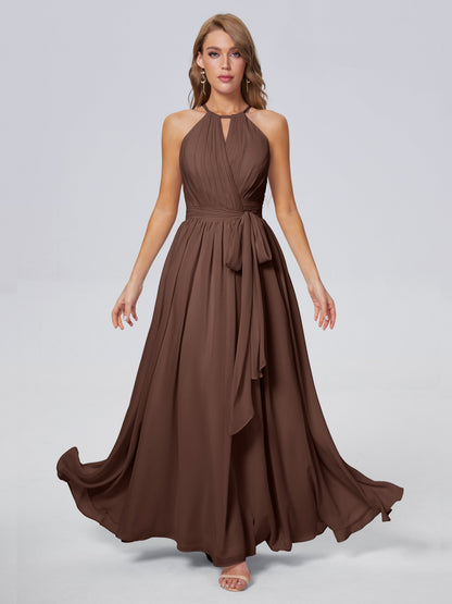Amy Gorgeous Halter Chiffon Long Bridesmaid Dresses