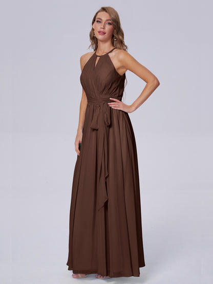 Amy Gorgeous Halter Chiffon Long Bridesmaid Dresses
