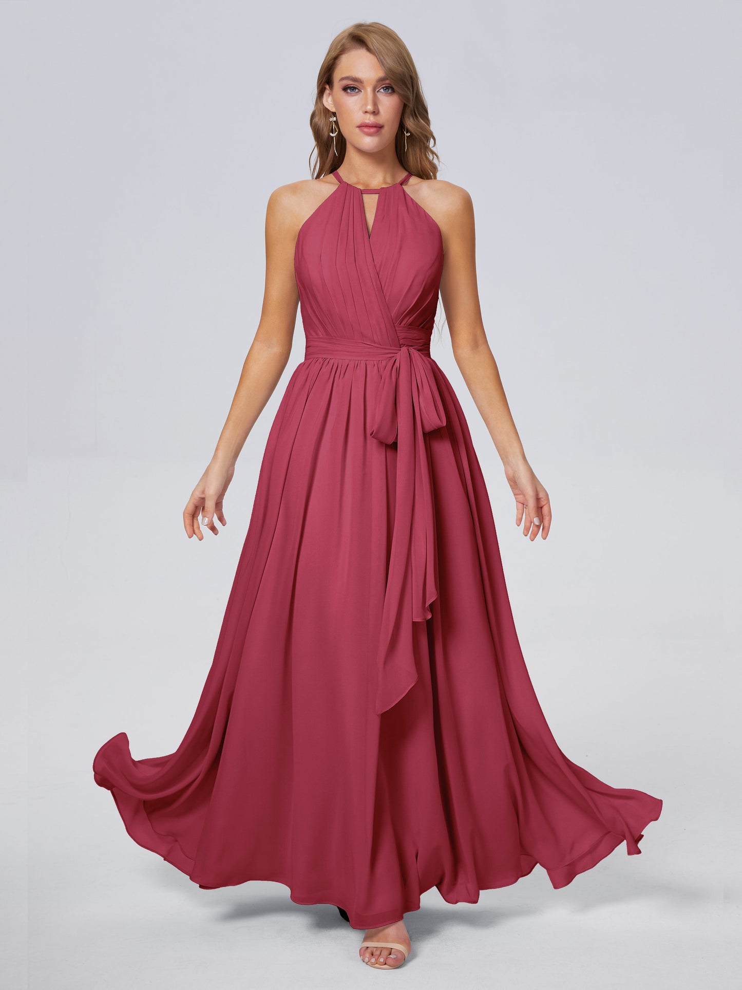 Amy Gorgeous Halter Chiffon Long Bridesmaid Dresses