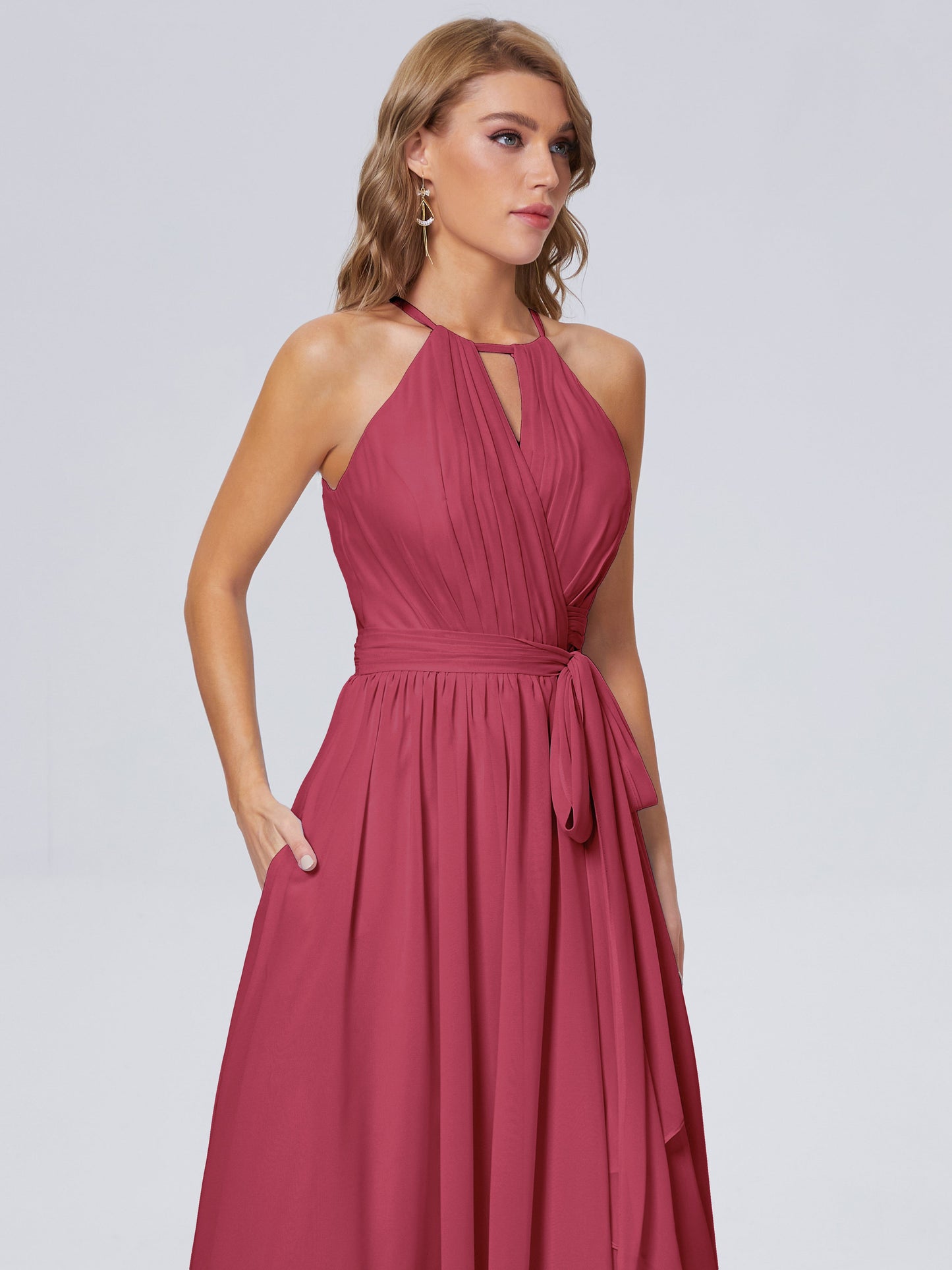 Amy Gorgeous Halter Chiffon Long Bridesmaid Dresses
