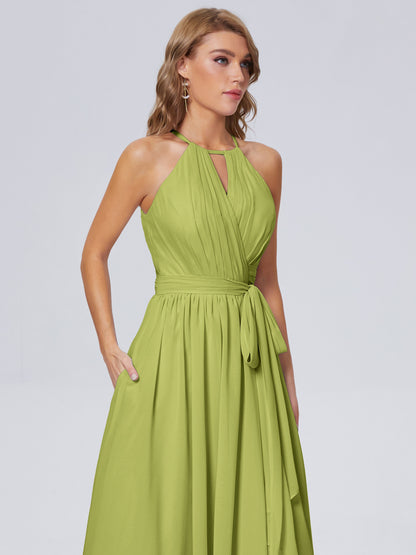 Amy Gorgeous Halter Chiffon Long Bridesmaid Dresses