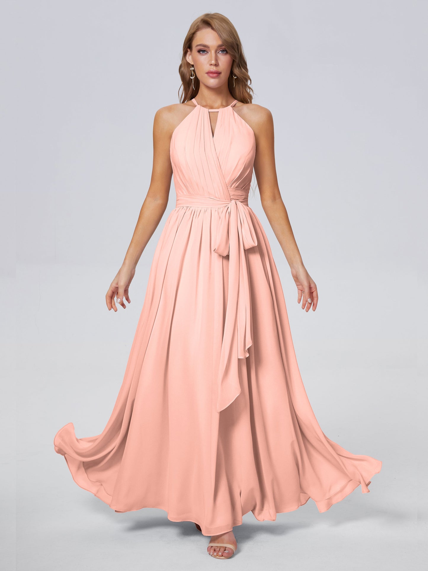 Amy Gorgeous Halter Chiffon Long Bridesmaid Dresses
