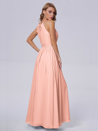 Amy Gorgeous Halter Chiffon Long Bridesmaid Dresses